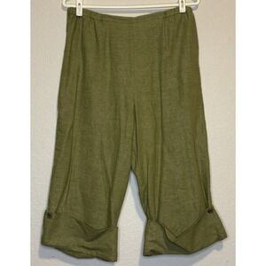White Stag Petite/Med Olive Green Capris Elastic Waist Button Cuff Cropped Pants
